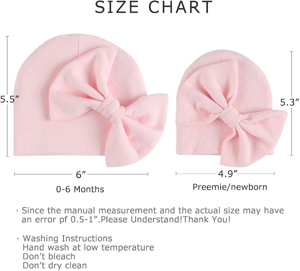 Newborn Baby Girl Hat Cotton Baby Bow Beanie Spring Infant Hats for Girls 0-6Months: Clothing