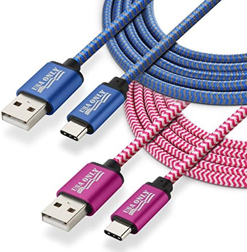 USB Type C Cable 6Ft, STELECH USB C to USB A Charger Cable(2-Pack) Braided Fast Charging Cord for Samsung Galaxy S8/S8+ Plus,LG G6 G5 V20,Nexus 6P 5X,Google Pixel,OnePlus 3/2, More (Hotpink,Blue)