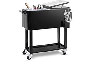 EDOSTORY 80 Quart Rolling Ice Chest Cooler Cart,Patio Backyard Party Drink Beverage Bar Stand Up Cooler Trolley with Ice Scoop