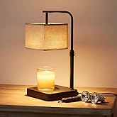 Candle Warmer Lamp with Timer Dimmable,Wax Warmer Lamp with Square Fabric Linen Shade,Height Adjustable Candle Warmer with 2 Bulbs,Gifts for Women Mom,House Warming Gifts New Home Bedroom Decor