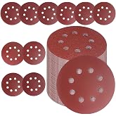 Tibaebe 50 PCS 5 Inch 8 Hole Sanding Discs, Adhesive Hook and Loop Sandpaper for Random Orbital Sander, 60 80 120 180 220 320 Grit Sand Paper, Polishing and Derusting