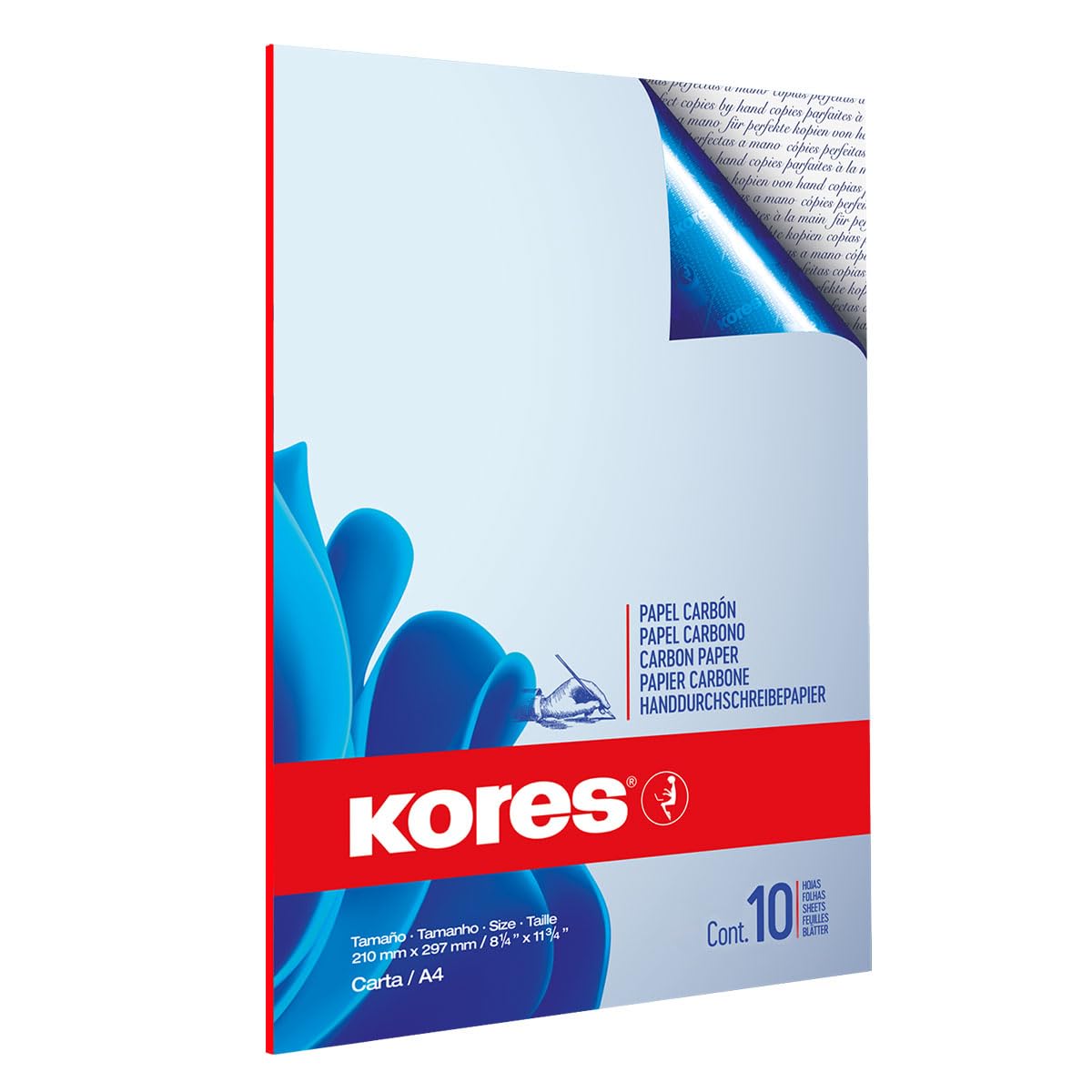 Kores Carbon Paper, Blue, for Handwriting, 21 x 29.7cm, Folder of 10 Sheets, 79086