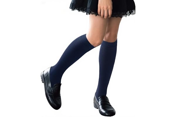 COTTON DAY Kids Girls Unisex School Knee High Socks Black White Navy 3 Pack