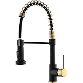AIMADI Matte Black Kitchen Faucet,Black and Gold Kitchen Faucet with Pull Down Sprayer Commercial Single Handle Spring Sink Faucets Suitable for Farmhouses,Camper Laundry Rv Bar
