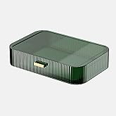 Makeup Organizer with Drawers, Stackable Cosmetics Organizer, Large Make Up Organizer Storage Box, Ideal for Bathroom Countertop and Desk (1 x Drawer, Green)