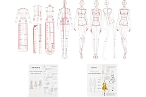 EXTCCT Fashion Drawing Template Ruler Set, Woman Sewing Humanoid Patterns Design, Clothing Measuring French Curve Rulers A4 Pattern Paper Draft Drawings