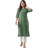 Janasya Indian Women's Pure Cotton Straight Office Wear Kurta for Women