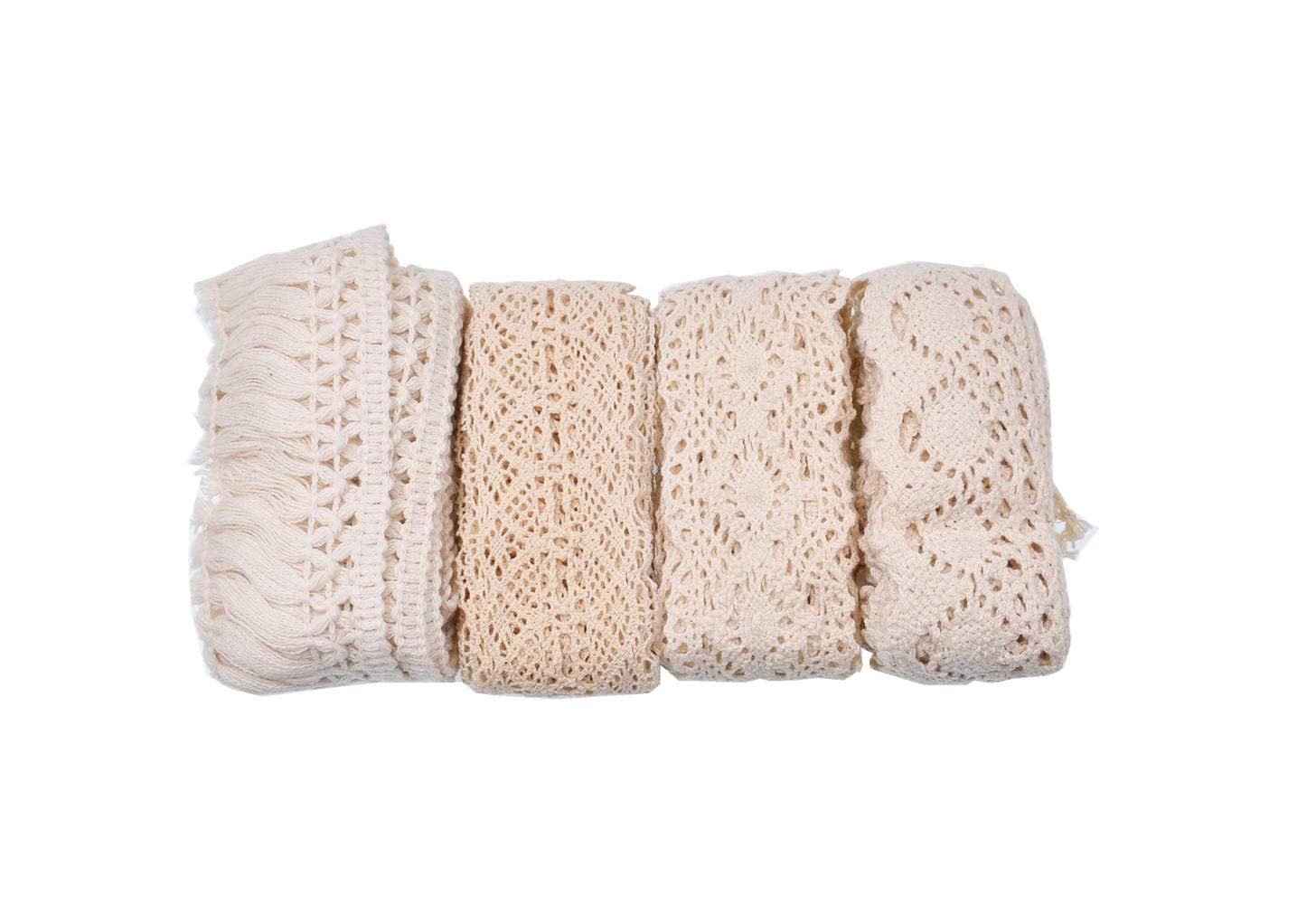 RayLineDo® 8 Meters Assorted Vintage Style Cotton Lace Ribbon Trim Bridal Wedding Scalloped Edge Crochet Lace DIY Sewing Accessory Collection