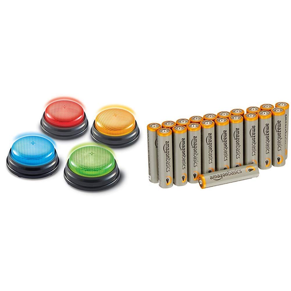 Learning Resources Game-Show Buzzers and Batteries - Set of 4 Buzzers, 20 AAA Alkaline Batteries - For Kids, Indoor Use
