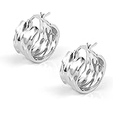 925 Sterling Silver Earrings Hammered Small Chunky Hoop Earrings for Women Hypoallergenic Texture Thick Hoop Earrings Wide Hoop Earrings