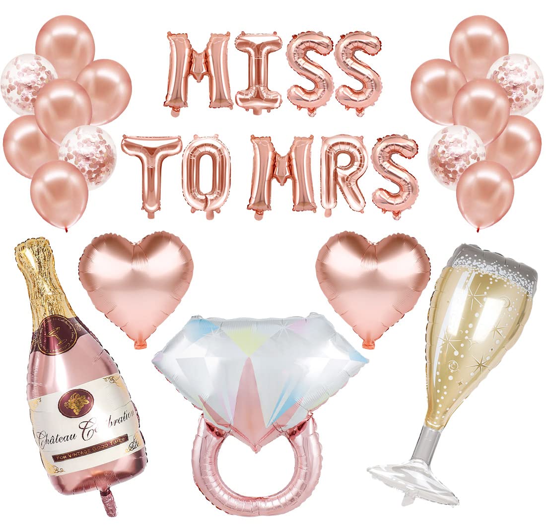 Yueshop Rose Gold Wedding Decor Set: 10 Latex, 5 Foil, 4 Sequin Balloons, 10M Ribbon for Hen Party