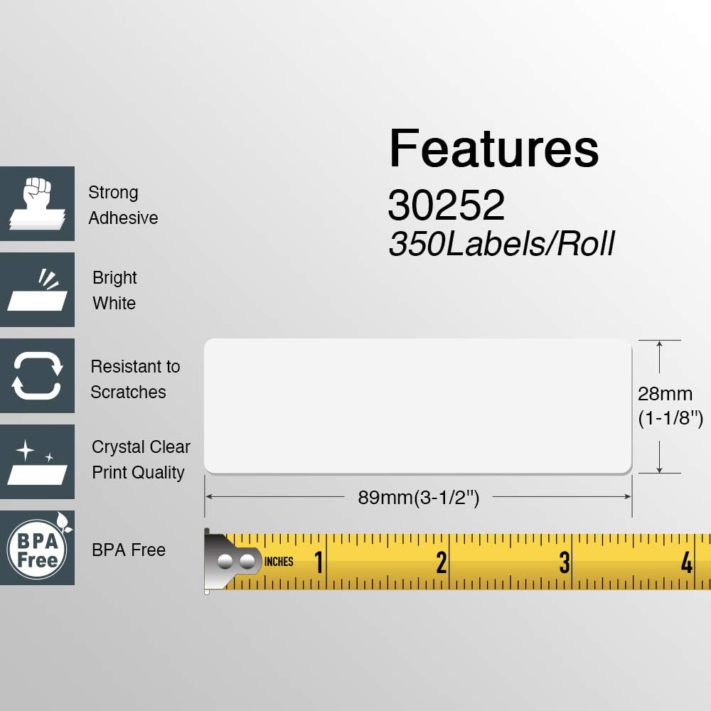 BETCKEY - Compatible DYMO 30252 (1-1/8" x 3-1/2") Address & Barcode Labels - Compatible with Rollo, DYMO Labelwriter 450, 4XL & Zebra Desktop Printers[10 Rolls/3500 Labels] : Office Products