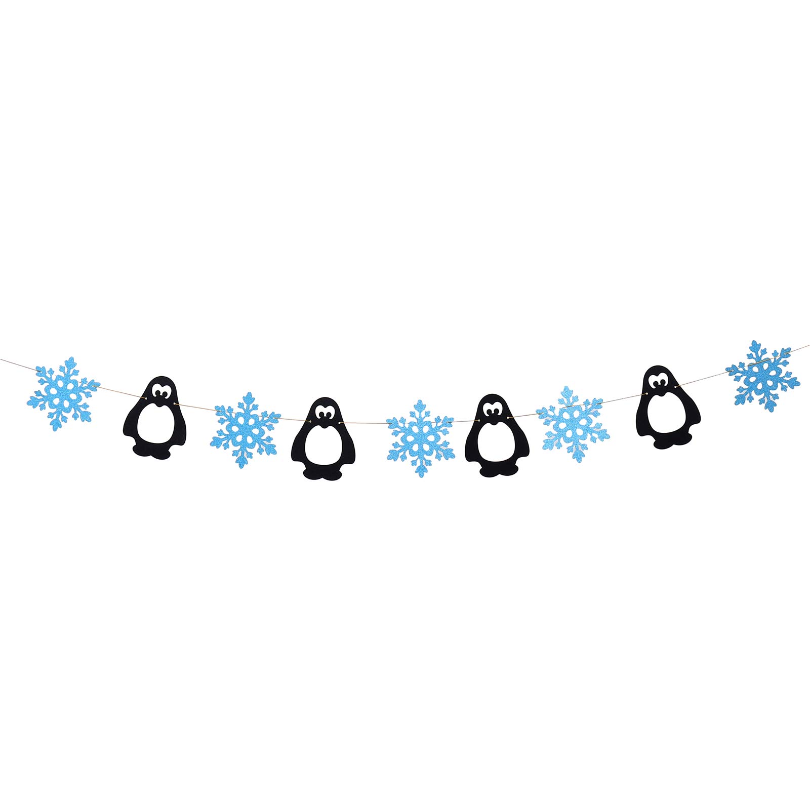PRETYZOOM 1PC Glitter Snowflake Penguin Banner Paper Hanging Bunting for Christmas Winter Wonderland Theme Birthday Decoration