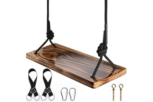 ATFWEL Carbonized Hanging Swing Seat with Adjustable Rope for Adult Kids Garden,Yard,Indoor,Outdoor Durable Wooden Swing Can Withstand 440LB (17.7x7.9x1.0 inch)