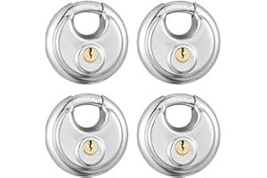 Guliffen Keyed Alike Discus Padlocks,Stainless Steel Disc Padlock with Same Key for Storage Unit, Sheds, Garages and Trailer，4 Pack