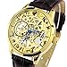 YouYouPifa Brilliant Hand-Winding Mechanical Golden Dial Brown PU Leather Band Watch NBW0FD5533-SS3