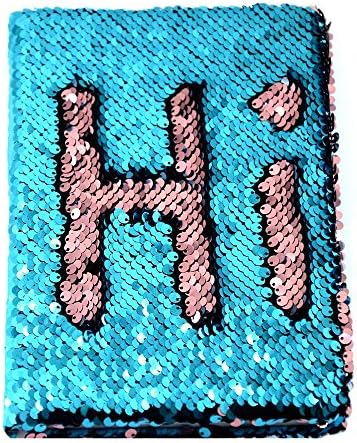 Modcon Magic Sequin Journal Reversible Sequin Office Notebook Mermaid Notepad School Diary for Girls Adults Festival Birthday Valentine's Day Gifts (Blue/Pink)