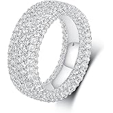 MDFUN 18K White Gold Plated Engagement Promise Wedding Eternity Ring for Women Men, Iced Out Sparkling Cubic Zirconia Round Rings 8.5mm Width Size 5-10