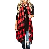 Ivay Womens Plaid Open Front Sweaters Sleeveless Duster Cardigans Drape Lightweight Vest Coat with Pockets