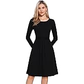 Allegra K Knit Long Sleeve Dress for Women's 2025 Crew Neck High Waist A-Line Midi Dresses