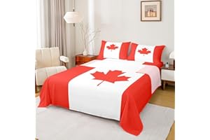 Erosebridal Canadian Flag Fitted Sheet for Boys, Maple Leaf Sheet Set Canada Nation Flag Bedding Set for Teens Adult Bedroom,
