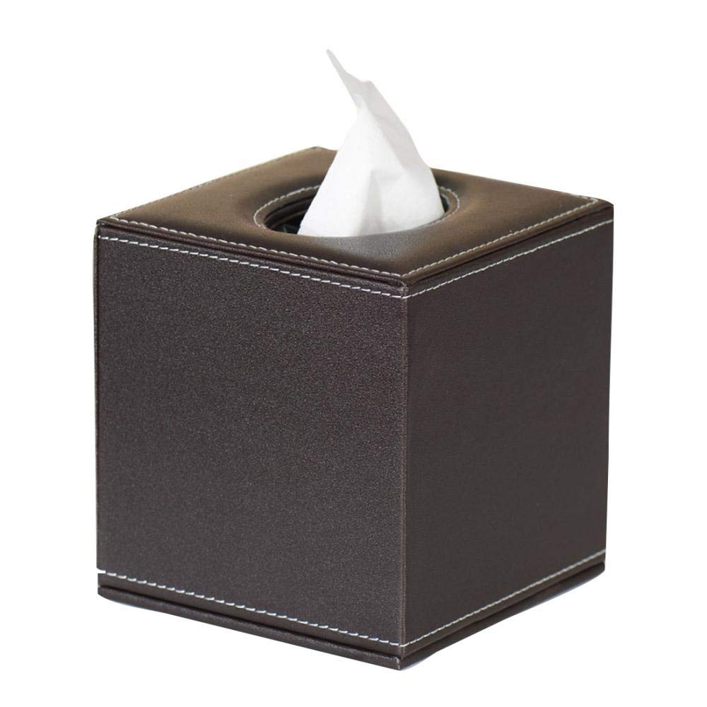 PU Leather Tissue Dispenser - Facial Tissue Box Cover and Holder for Home, Office, Car (Brown)