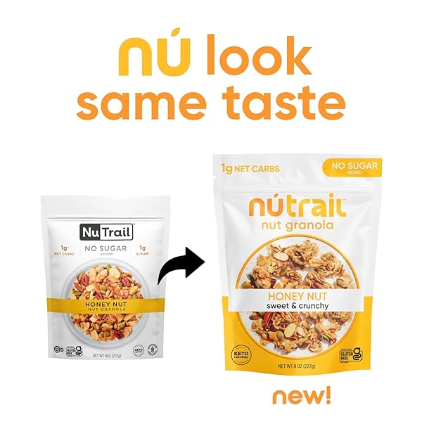 NUTRAIL NUT GRANOLA CEREAL, HONEY NUT, NO SUGAR ADDED, KETO, LOW CARB, GLUTEN FREE, GRAIN FREE, HEALTHY BREAKFAST 8 OZ. 1 COUNT
