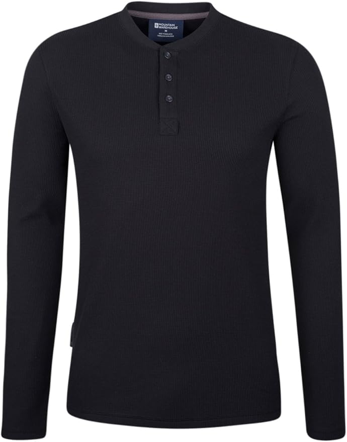 Mountain Warehouse Henley Mens Long Sleeve TShirt 100 Cotton, Easy