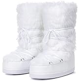 QLR Women's Faux Fur Boots Furry Snow Boots for Women Mid Calf Winter Boot Black White Fluffy Boot Fuzzy Shoes