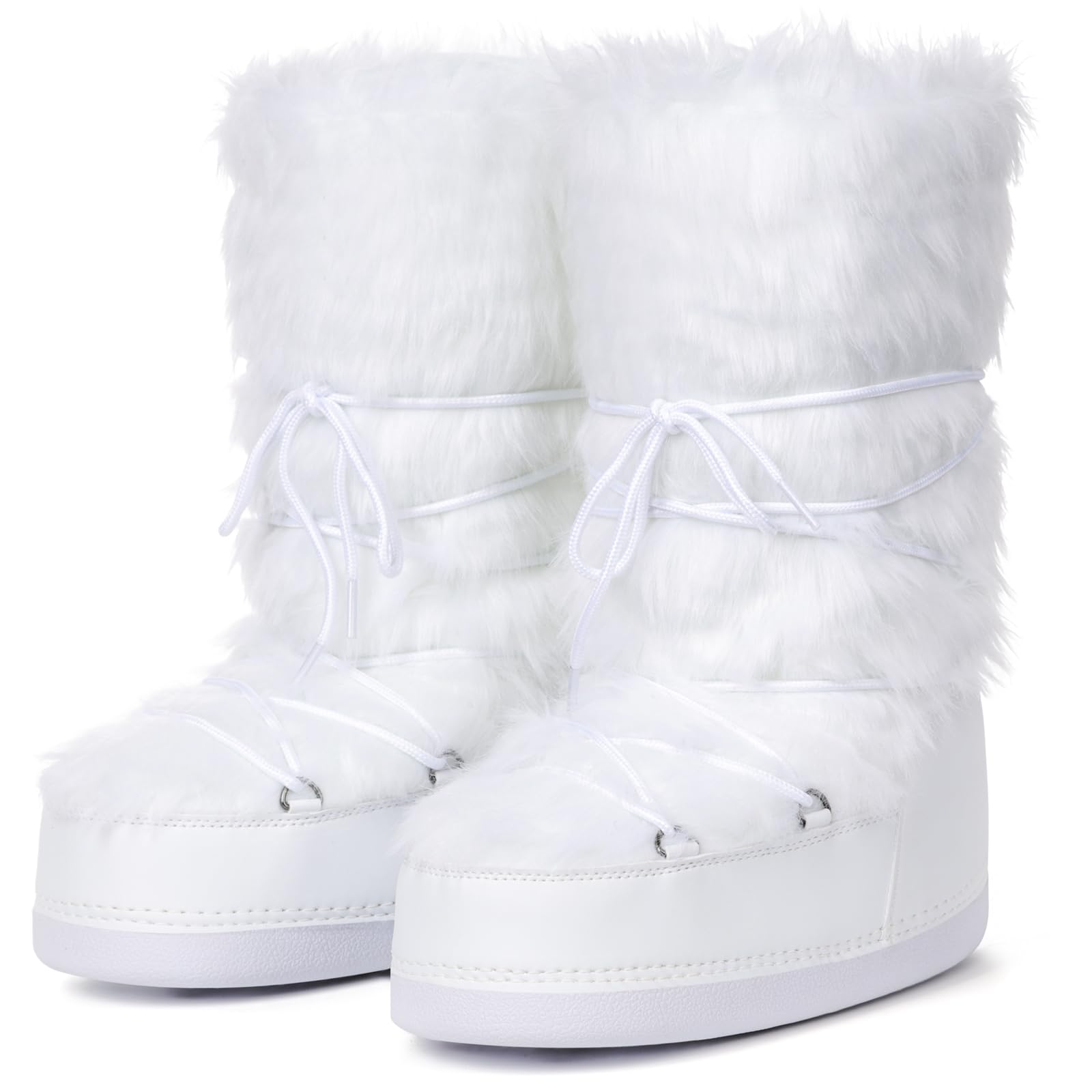 Photo 1 of QLR Women's Faux Fur Boots Furry Snow Boots for Women Mid Calf Winter Boot Black White Fluffy Boot Fuzzy Shoes