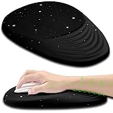 Armanza Ergonomic Mouse Pad Wrist Support, Mouse Pad with Wrist Rest, Entire Memory Foam & Non-Slip PU Base MousePads with Stepped-Wedge Design for Pain Relief, Desk, Office, Home, Black Star