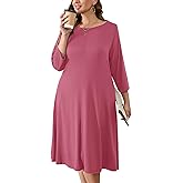 AusLook Plus Midi Dress for Women 3/4 Sleeves Crew Neck A Line Casual Elegant Loose Wedding Guest Vacation Dress with Pocket