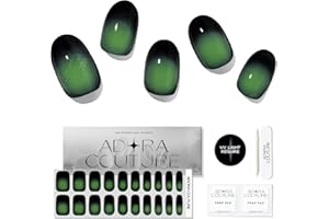 Adora Couture Green Semi Cured Gel Nail Strips | 20pcs Aura Green Black Ombre Nail Art Gel Strips | St Patrick's Day Nail Stickers | Gel Nail Wraps Kit with UV Light Required (Lizard Green)