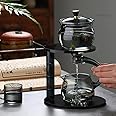 Lazy Kungfu Drip TeaPot, Heat Resistant Tea Set, Semi-Automatic Glass Teapot Suit for Magnetic Water Flow Wooden Glass Teapot Set (Bamboo Glass handle)