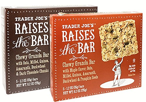 Trader Joe's Raises the Bar Gluten Free Chewy Granola Bars Variety Bundle: 2 Boxes - 1 Maple, 1 Dark Chocolate Chunk