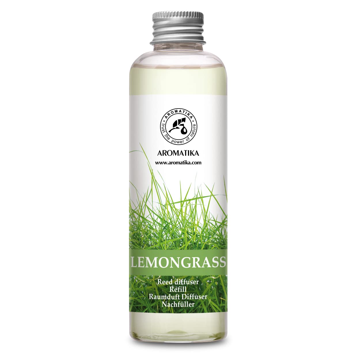 AROMATIKA Lemongrass Reed Diffuser Refill 200ml – Natural Essential Oil – Fresh Citrus Room Fragrance – Long Lasting Strong Scent – Room Diffuser Oil Refill for Home & Office Aromatherapy Use & Relax