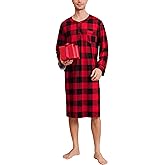 SWOMOG Men's Nightshirt Long Sleeve Nightgown Soft Loose Sleepwear Comfy Big & Tall Henley Sleep Shirt for Sleeping S-XXL