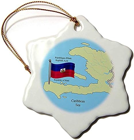 Amazon Bowen Rhodesハイチの国旗とマップwith共和国ハイチの印刷で英語 フランス語 Haitian Creoleスノーフレーク装飾ハンギングオーナメント 磁器 3 Inch インテリア オンライン通販