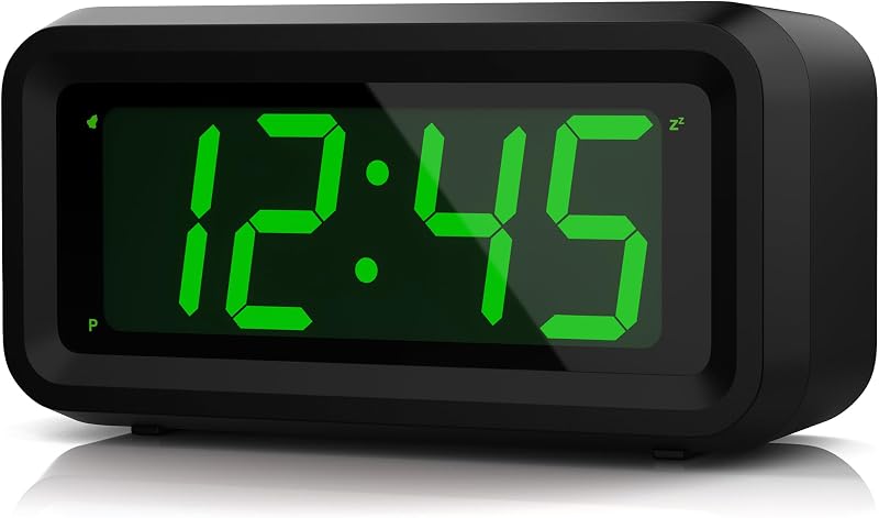 KWANWA Cordless Digital LED Alarm Clock 1.2in Green Display Battery Powered
