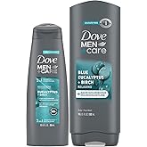 Dove Men+ Care Shower Essentials – Relaxing Body + Face Wash, Blue Eucalpytus + Birch & Revitalizing 2-in-1 Shampoo, Eucalyptus + Birch