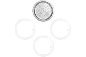 WEDRINK 1 Filter and 3 Silicone Gasket Seals Replacement for Stainless Steel Moka Pot and Stovetop Espresso Coffee Maker(6 Cup)