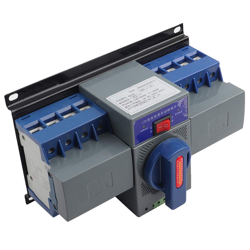 Mini Transfer Switch, 63A 4P Dual Power Automatic Transfer Switch Made of Plastic for Fire Control, Airport, TV Station, Shopping Mall, Bank