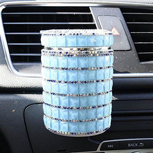 Follicomfy Bling Travel Crystal Diamond Auto Car Cigarette Ashtray Ash with Blue LED Light Smokeless Stand Cylinder Cup Holder,Blue