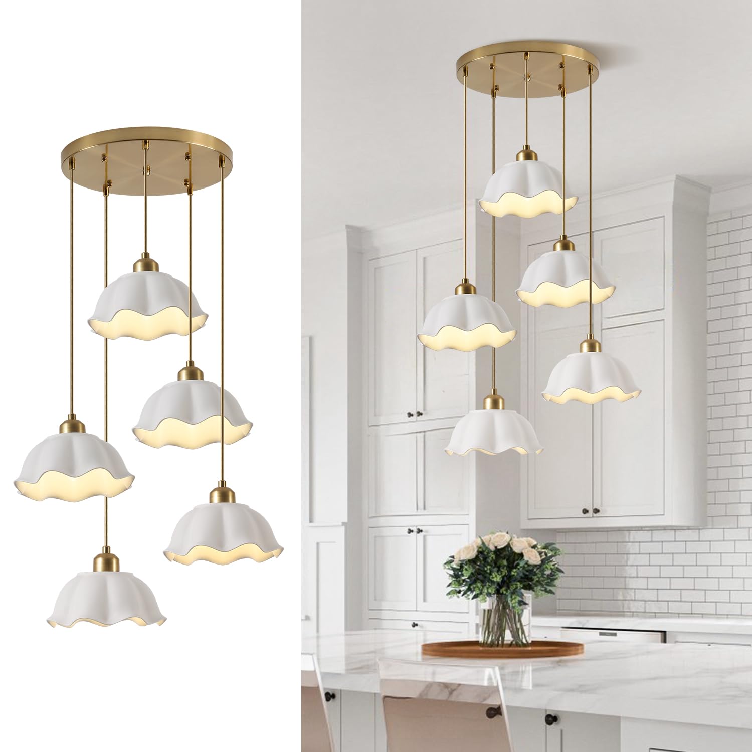 Fulesi Vintage White Ceramic Pendant Light 5-Light