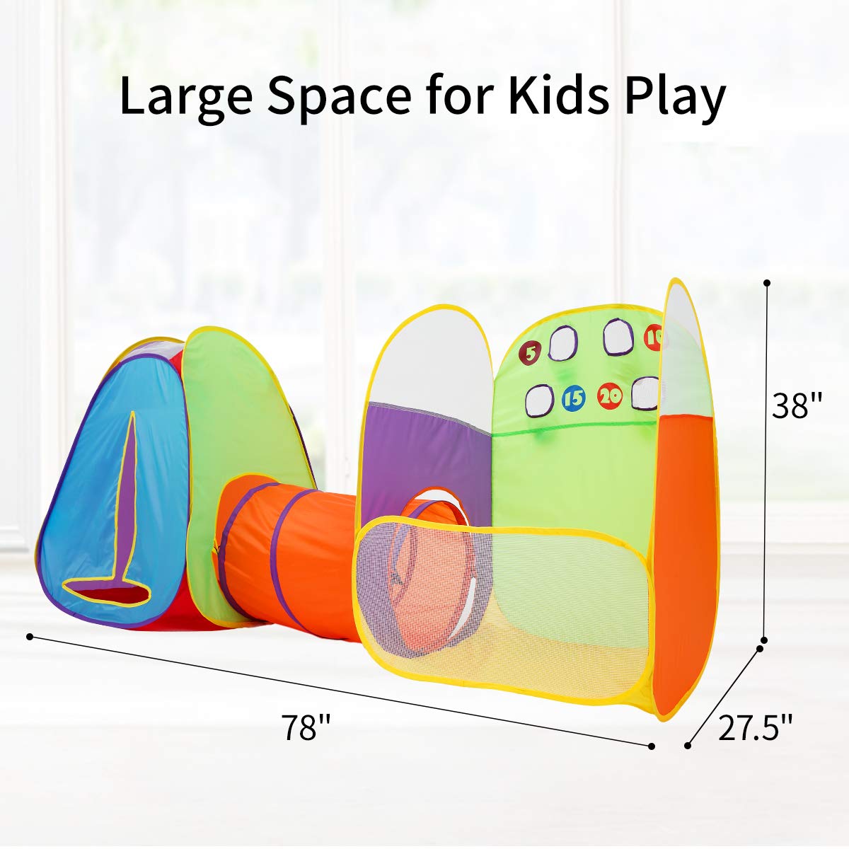 Kids Tent Play Tents Fun Toss It Game Zone 3-in-1 Pop Up Tent Play Tunnel Indoor Outdoor Tents Great Game & Toy Gift for Children (Include 4 Balls)