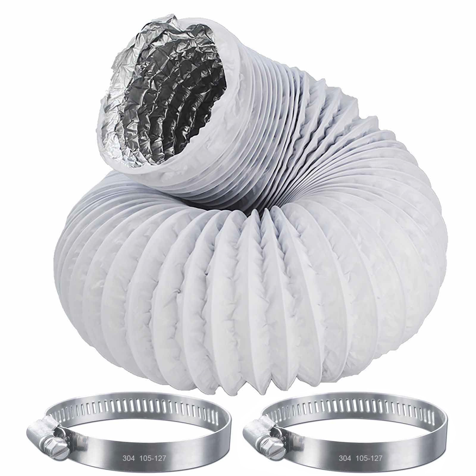 QISF 4inch x 10ft (3M) Tumble Dryer Hose,Air Ducting Tumble Dryer Vent Hose,Flexible Aluminium PVC Air Hose with 2 Clamps, Fit for Air Conditioner,Dryer,Bathroom Extractor Fan,Kitchen