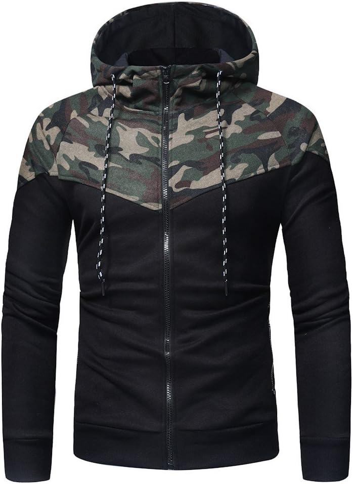 Men's Zipper Jacket Long Sleeve Casual Plus Size Camo Pullover Hoodies Sweatshirt for Outdoor Sports