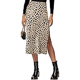 VividHarbor Satin High Waisted Midi Skirt Elastic Waistband Side Slit A Line Wedding Casual Skirts for Women