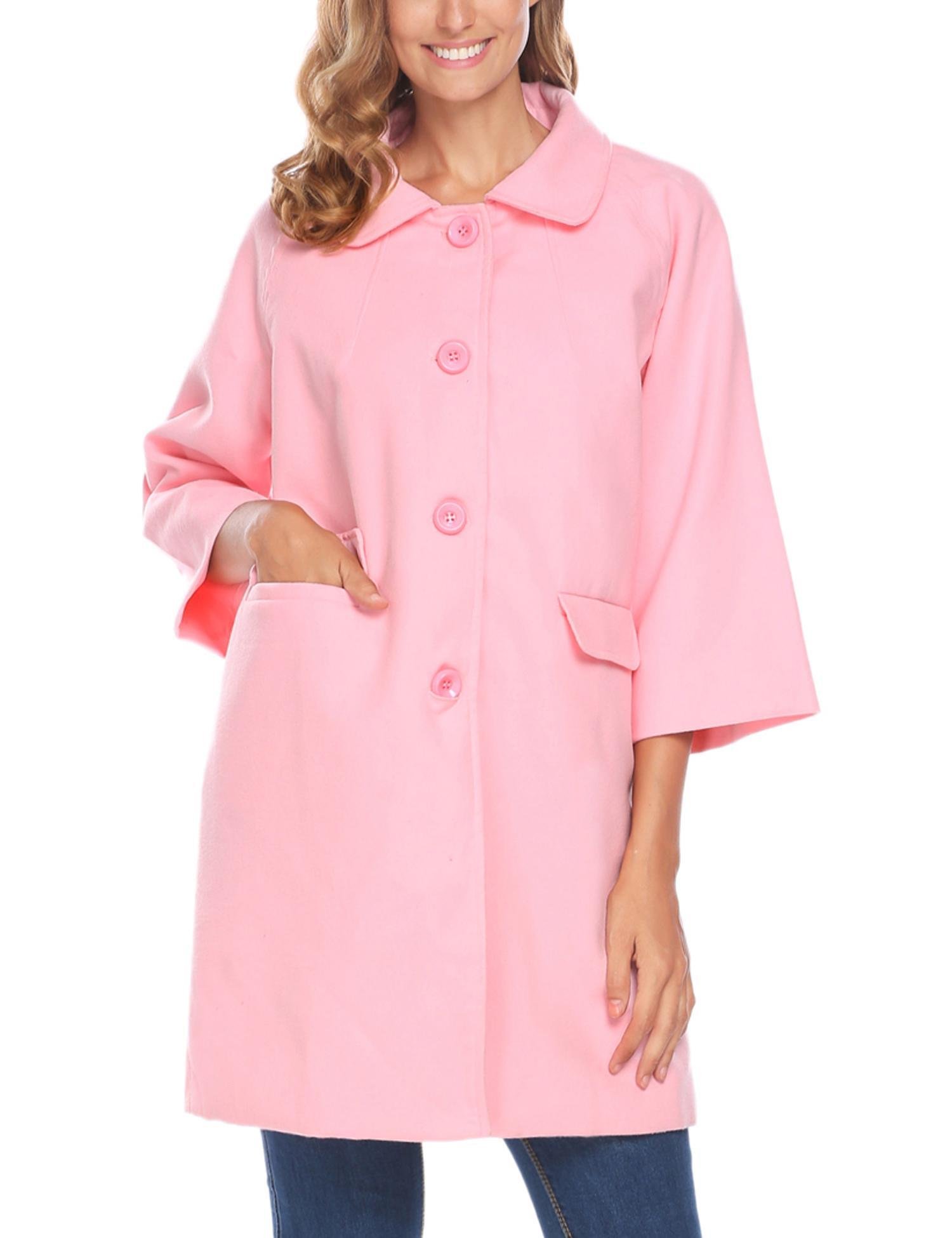 FineFolk Womens Winter Outdoor Classic Wool Blended Trench Coat Jacket Black