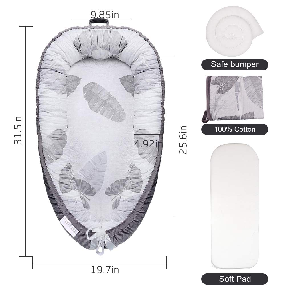 Mamibaby Baby Lounger Baby Nest Co-Sleeping for Baby, Ultra Soft Cotton & Breathable Fiberfill Portable Adjustable Newborn Lounger Crib Bassinet | Newborn Shower Gift Essential (Leaves Pattern): Baby
